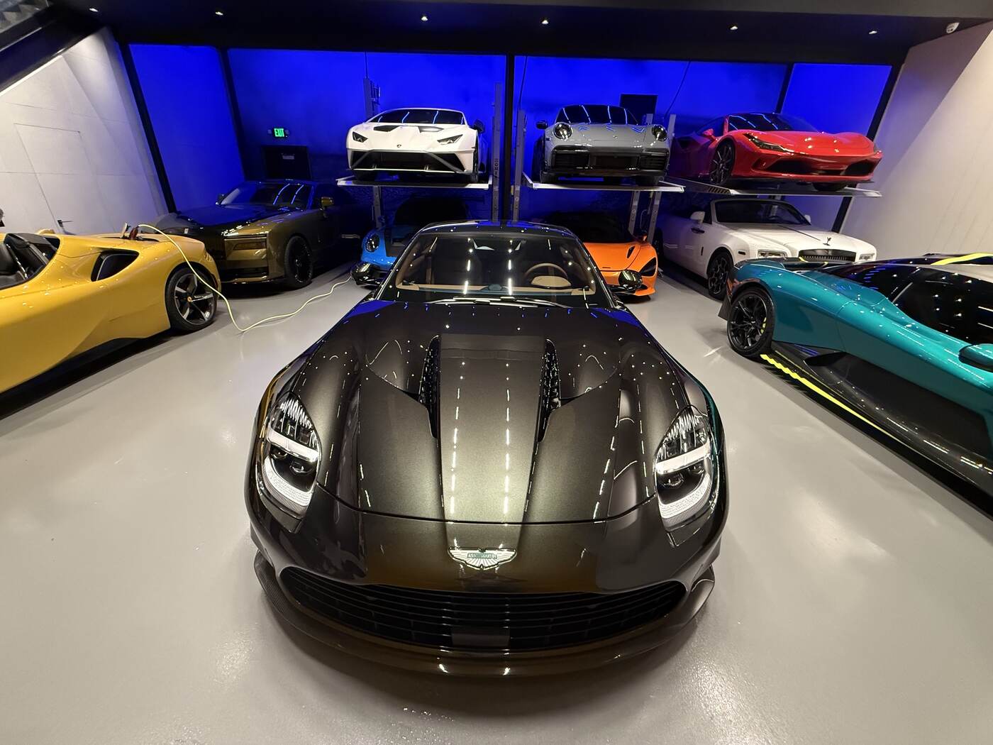Garage interior at night